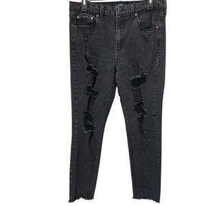 Aero high rise distressed skinny jeans black wash size 14